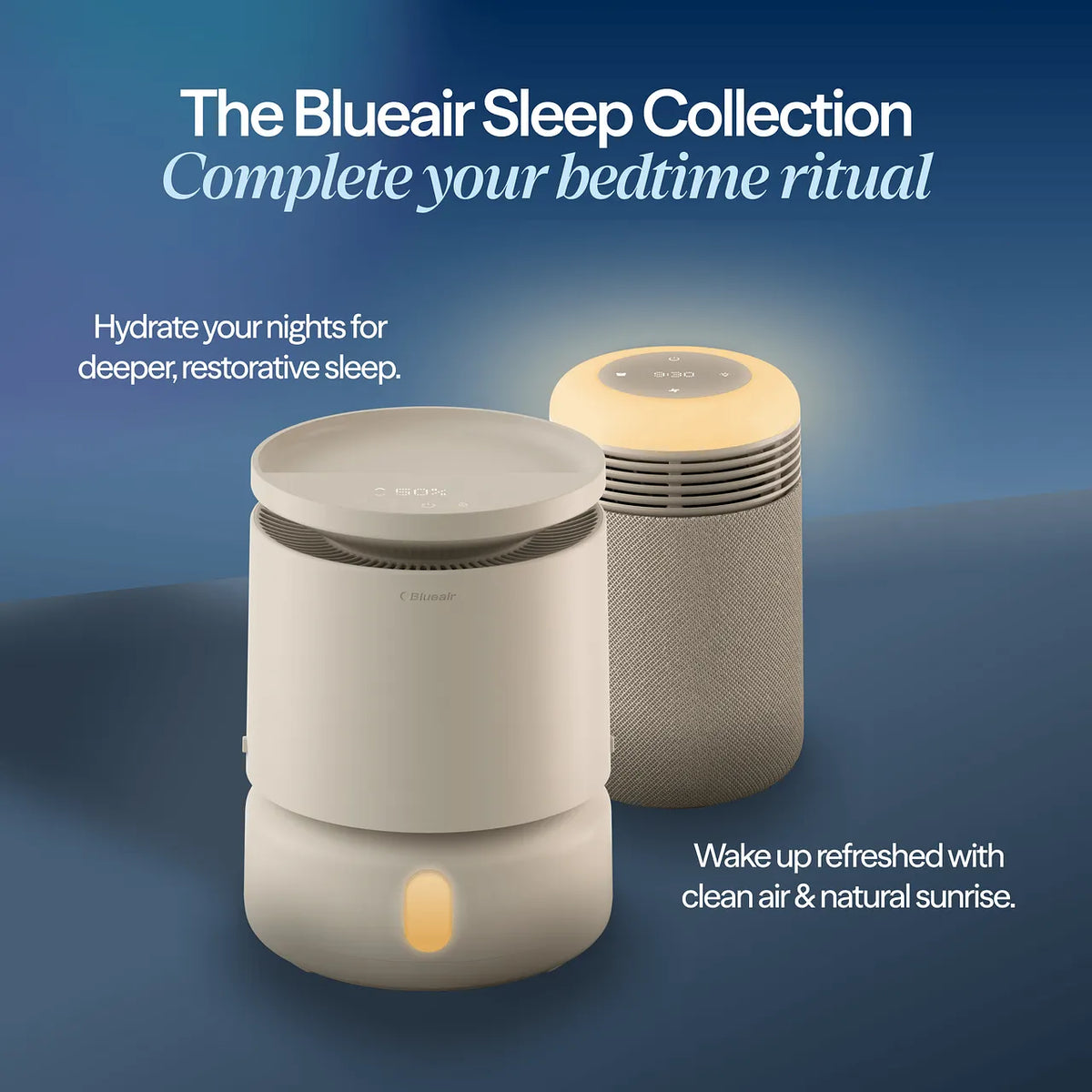 Blueair DreamWell Luftbefeuchter und Luftreiniger mit Nachtlicht, Grafik „The Blueair Sleep Collection“